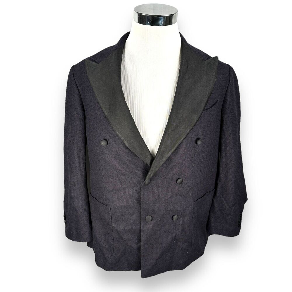 Suitsupply Double-Breasted Navy Wool Blazer with Black Satin Lapel